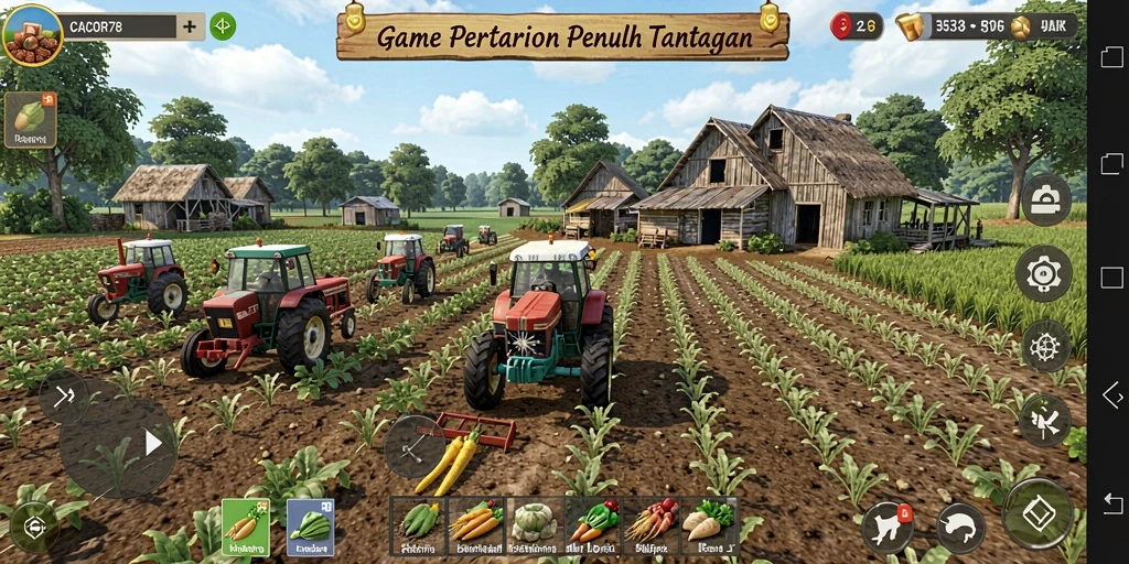 Tampilan gameplay menarik dari CACOR78 dengan nuansa pertanian.