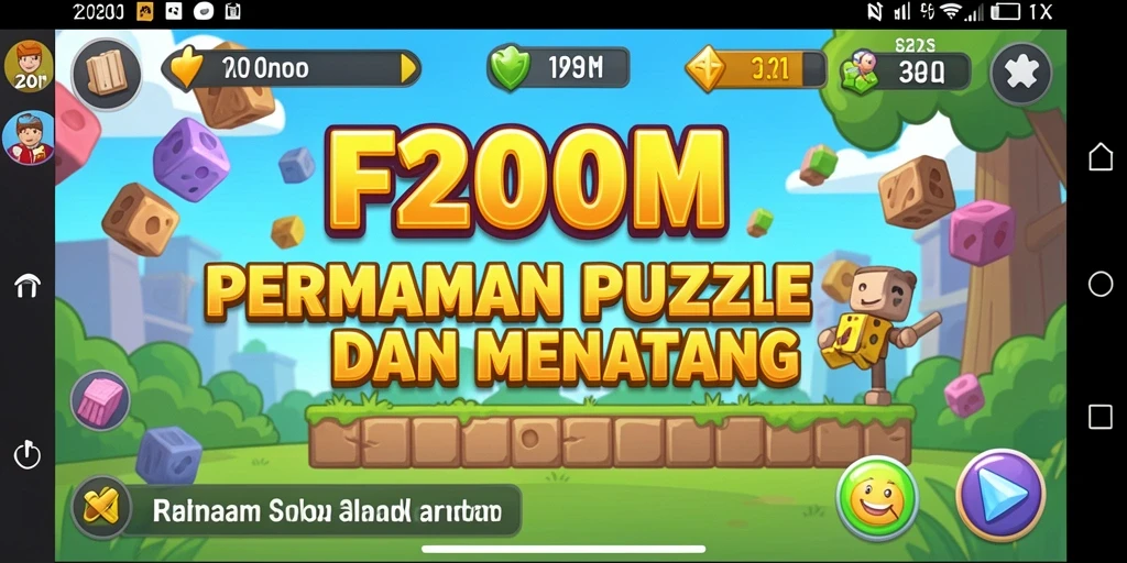 Screenshot menampilkan gameplay menarik F200M dalam berbagai level puzzle.