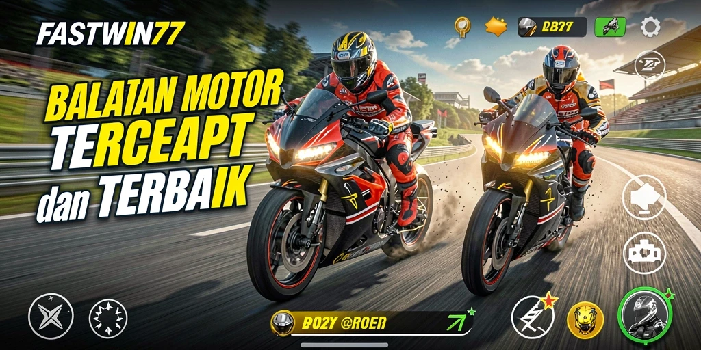 Screenshot menunjukkan balapan motor yang mendebarkan di FASTWIN77.