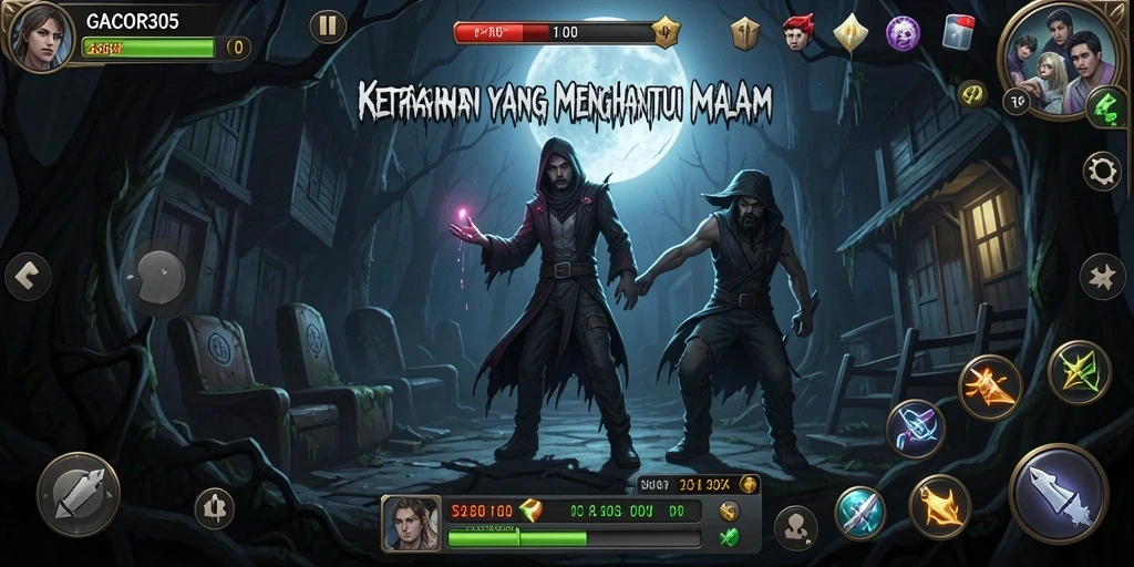 Tampilan gameplay GACOR305 dengan suasana menyeramkan.