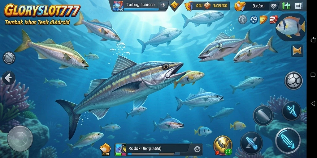 Screenshot gameplay GLORYSLOT777 menampilkan aksi seru dalam menangkap ikan.