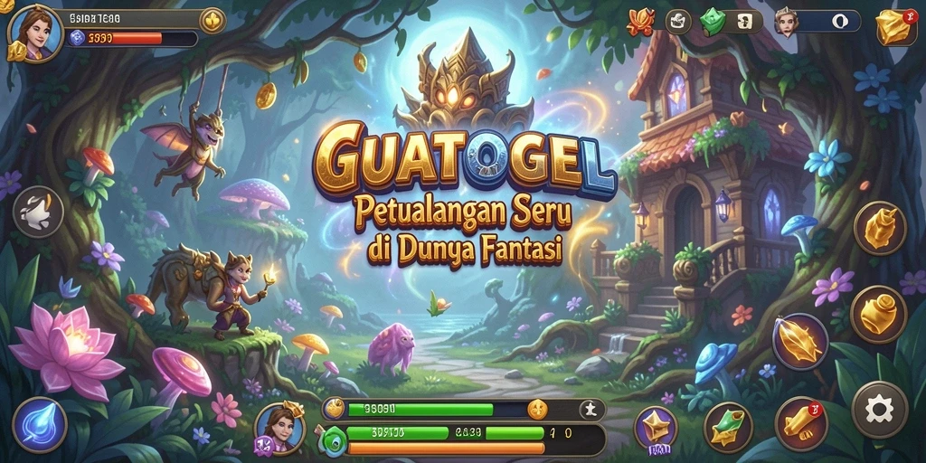 Screenshot GUATOGEL menampilkan eksplorasi dunia yang luas dan berwarna-warni.