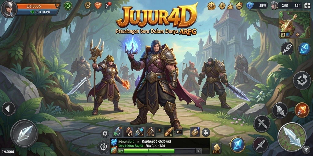 Tampilan gameplay JUJUR4D yang menampilkan pertarungan seru dalam dunia fantasi.