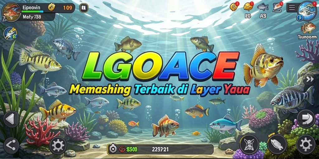 Screenshot utama LGOACE menampilkan aksi memancing yang spektakuler.