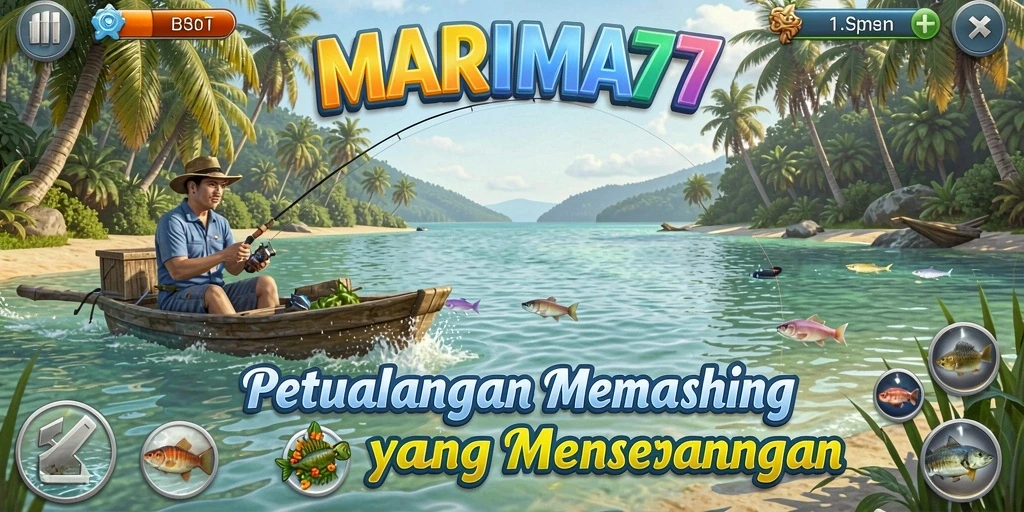 Screenshot gameplay MARIMA77 menampilkan suasana memancing yang menyenangkan.