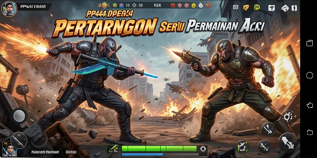 Tampilan gameplay seru PP444 dengan aksi mendebarkan di arena pertempuran.