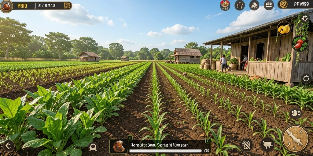 Tampilan layar dari gameplay <strong>PPV99</strong> saat bercocok tanam di ladang.