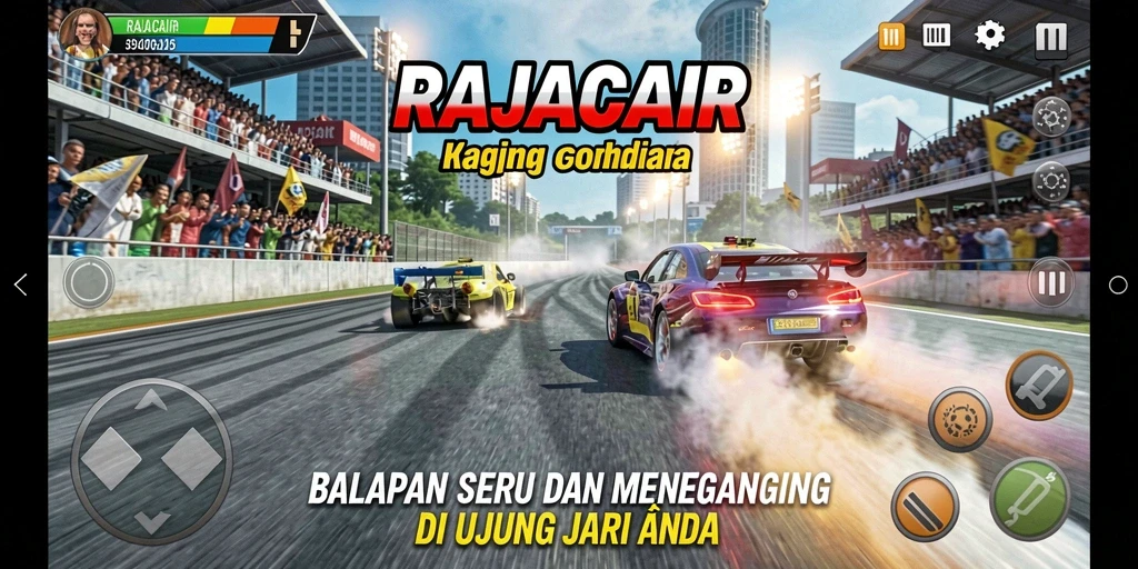 Screenshot utama RAJACAIR menampilkan insiden balapan yang mendebarkan.
