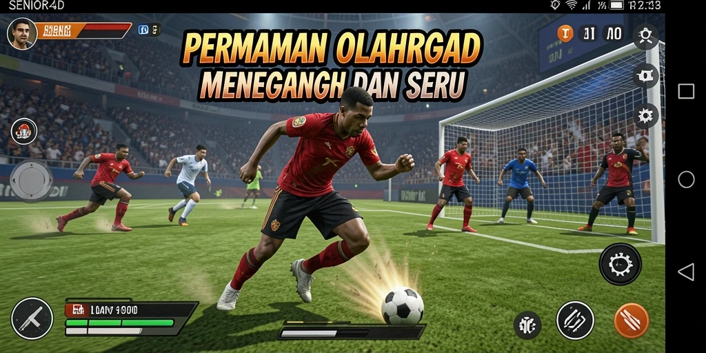 Tampilan gameplay SERU dalam SENIOR4D dengan aksi olahraga yang mendebarkan.