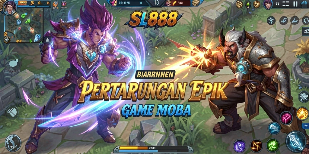 Menampilkan aksi menarik dari gameplay MOBA SL888.