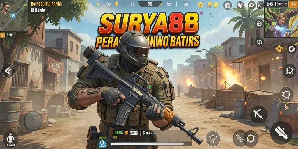 Screenshot SURYA88 menampilkan aksi mendebarkan dalam gameplay Battle Royale.